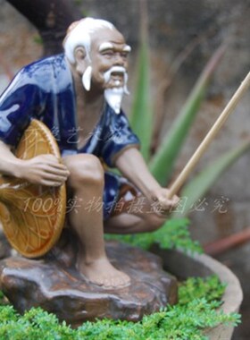 高16cm姜太公钓鱼陶瓷摆件优A雅假山盆景鱼缸水族家居书桌装饰品