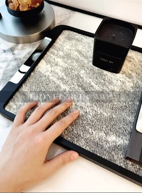 如是橡木编制皮纹进口真皮托盘y现代轻奢客厅卧室餐桌玄关收纳摆