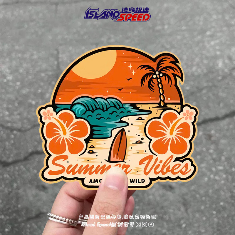 夏日海滩椰子树冲浪板汽车贴纸个性装饰户外越野车防水贴画图片