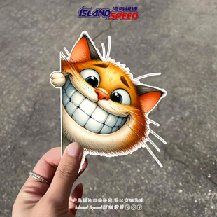 可爱呲牙猫咪汽车贴纸个性稀奇古怪装饰贴画车身侧面划痕遮挡贴花