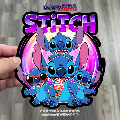 Stitch史迪仔霓虹汽车贴纸卡通创意装饰贴花摩托车三角窗贴花