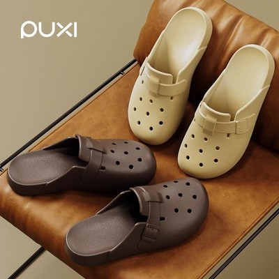 朴西厚底包头半拖鞋女夏外穿洞洞鞋一脚蹬复古真皮勃肯鞋防滑凉拖