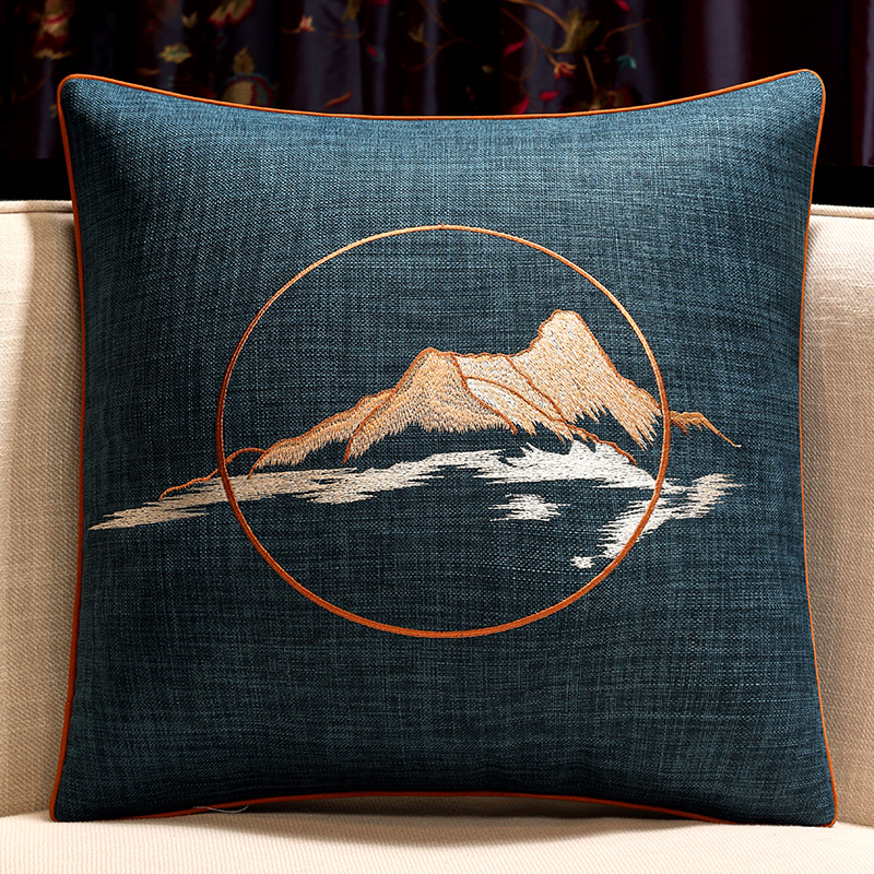 新中式棉麻刺绣靠垫靠枕