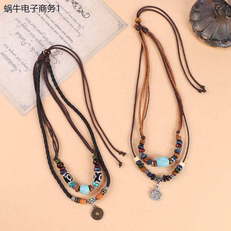 异域民族风编织双层项链新中式锁骨链复古藏式额头链毛衣链配饰女