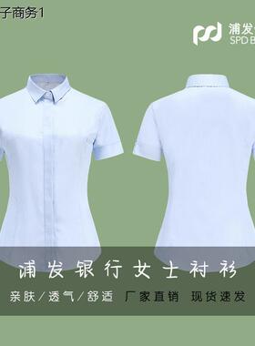 新款衬衫女士浦行行服柜台制服修身装蓝条女衬衣长袖工装