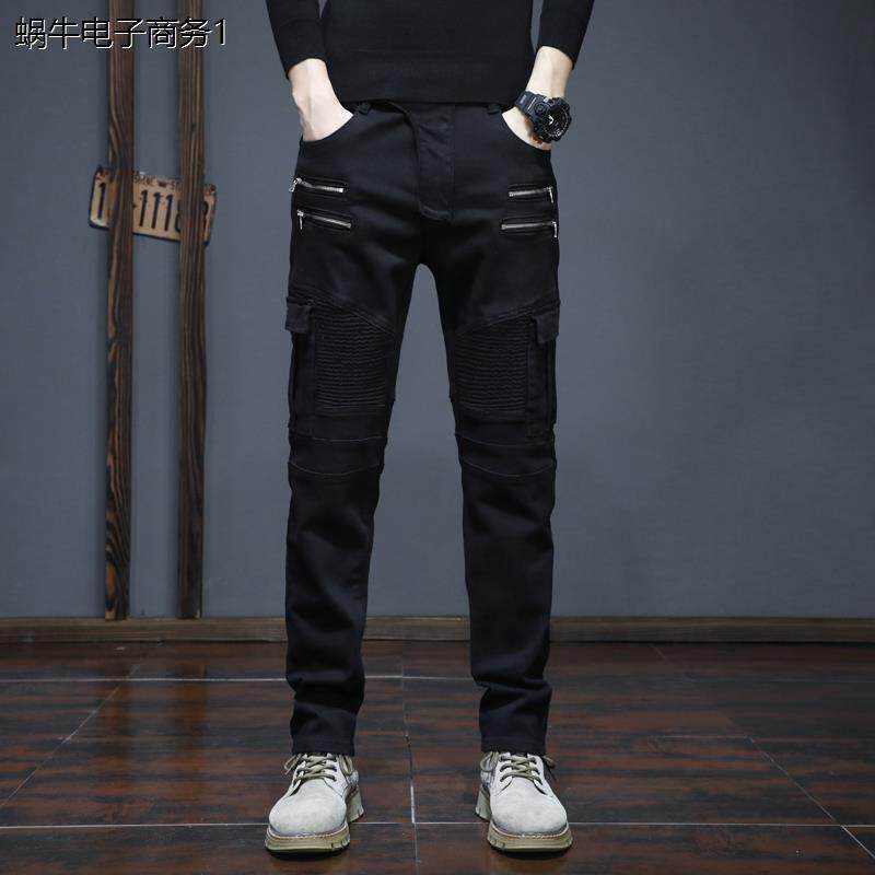 欧美简约摩托车骑行裤男四季防摔机车服朋克黑色牛仔裤春秋季