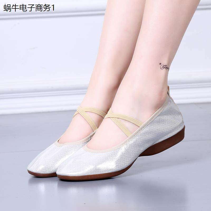 成人软底广场舞鞋四季平跟舞鞋女现代舞跳舞鞋交谊舞银色舞蹈鞋女