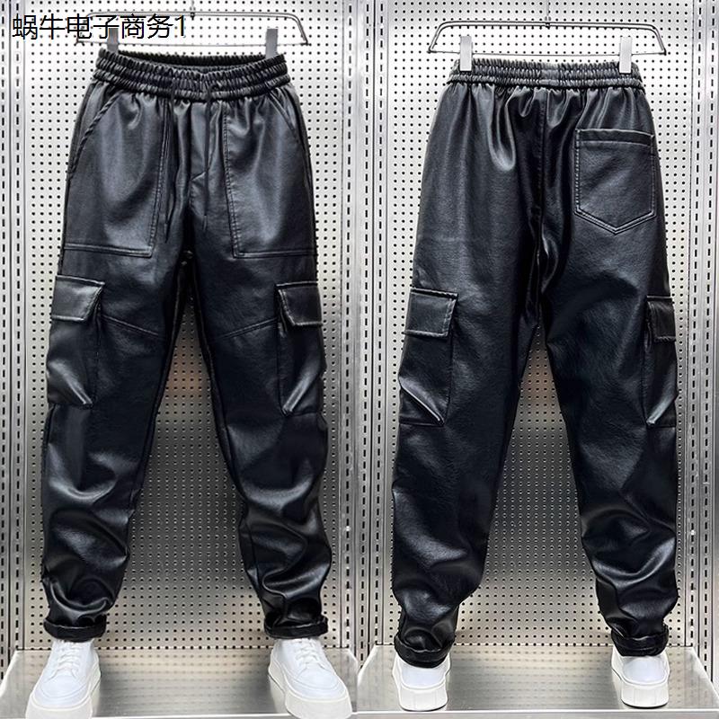 工装皮裤男秋冬季加绒加