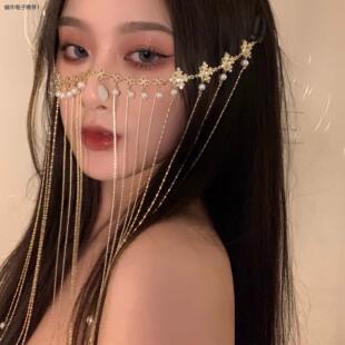 异域风情面帘敦煌头纱古风遮脸面纱流苏古装头饰遮面全套饰品脸链