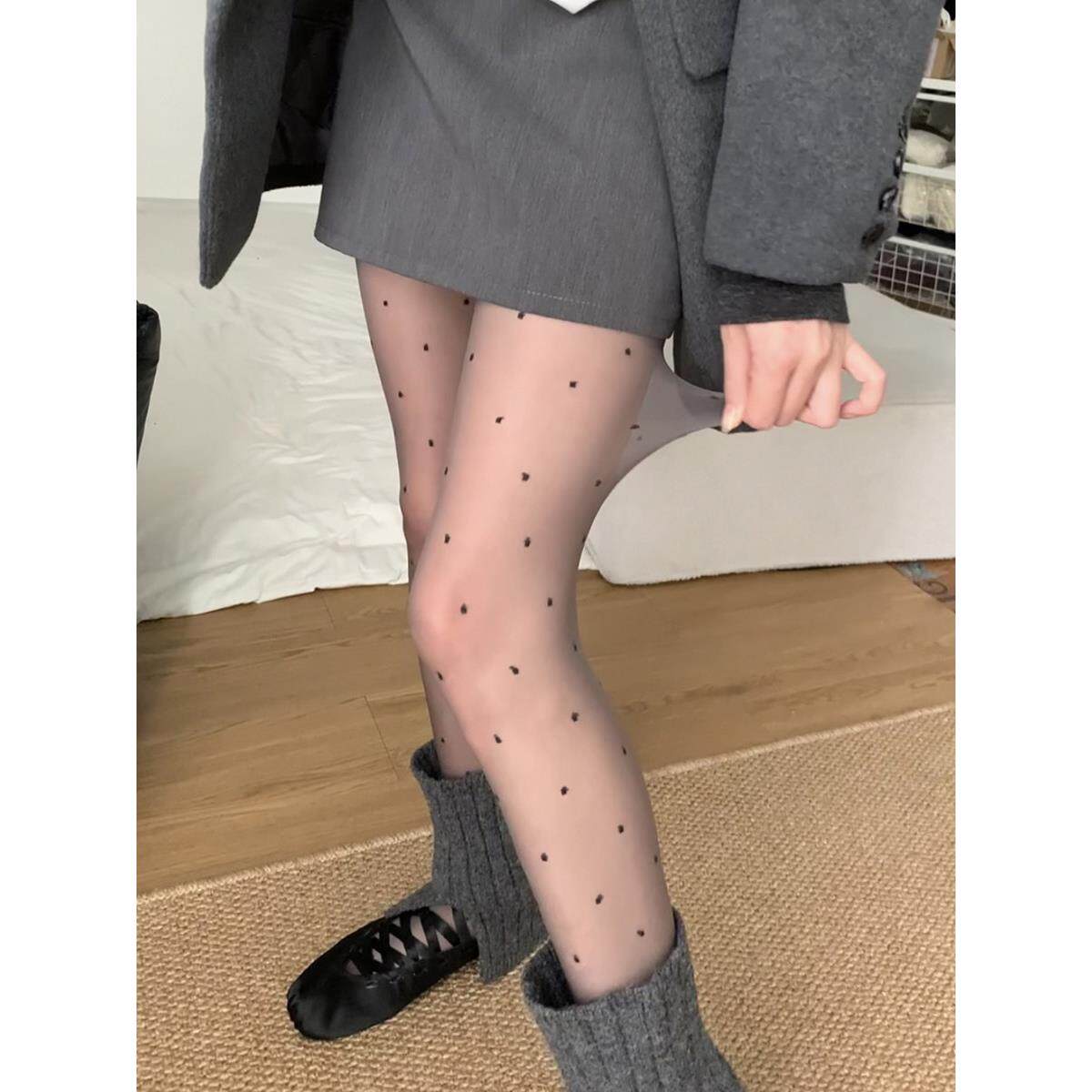 波点丝袜防勾丝连袜裤超薄0d高透jk白丝袜子女秋冬季打底裤袜黑丝