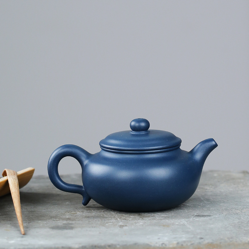 宜兴原矿天青泥手工名家紫砂壶 仿鼓壶经典传统光素器泡茶壶批发