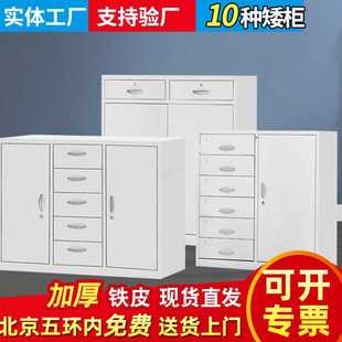 半截简约小文件柜钢制铁皮办公矮柜落地储物柜玻璃带抽屉钢制收纳