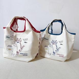 日本kusuguru米奇罗猫咪印花手提包手拎包袋帆布布艺逛街购物7060