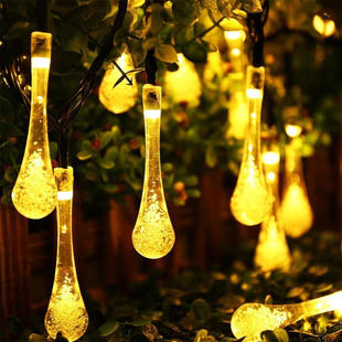 厂家直销太阳能雨滴led节日灯串多LED水滴灯串家用户外彩灯庭院灯
