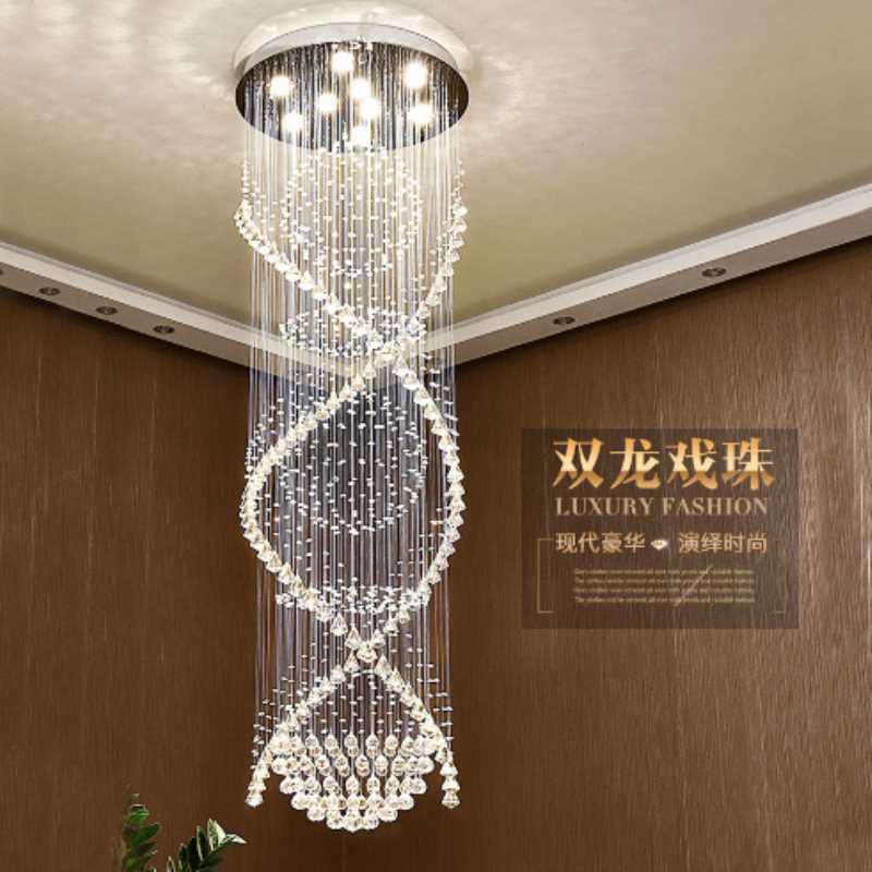 水晶大吊灯现代简约客厅中空楼梯间楼中楼别墅挑空复式楼吊灯新款