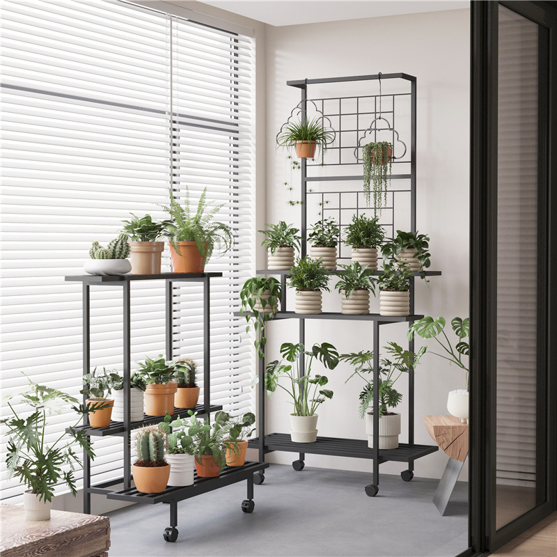 铁艺爬藤可移动花架阳台置物架多层室内客厅摆放架户外花架子带轮