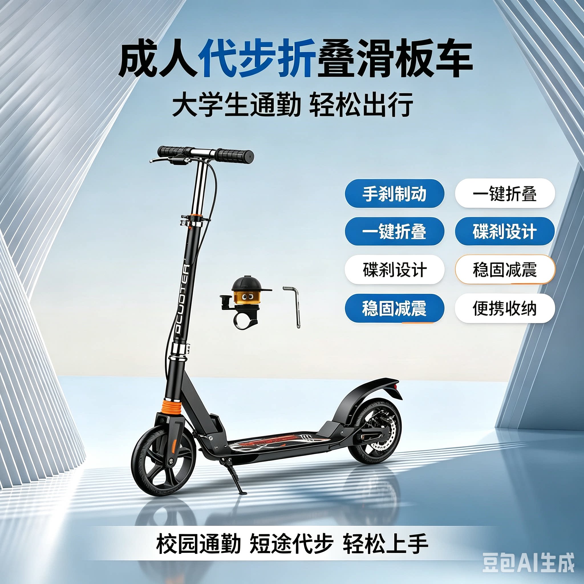 手脚双刹滑板车折叠两轮单脚成人踏步走大学生代步车中大童滑步车