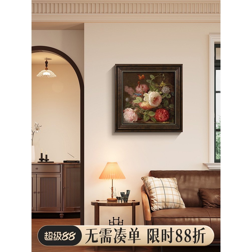 牡丹花风水画中古风高端大气桌面摆画客厅卧室法式复古花卉装饰画图片