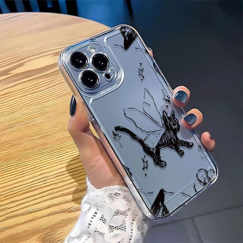 一加13T可爱iPhone12适用苹果17创意华为MATE80透明14ProMax软VIVOIQOO15手机壳16PLUS简笔蝴蝶黑猫OPPOA6PRO