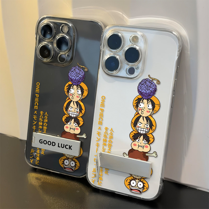海贼王路飞叠叠乐15ProMax透明12带支架iPhone16e手机壳硬小米17Ultra无边框苹果13卡通Findx9适用14plus超薄