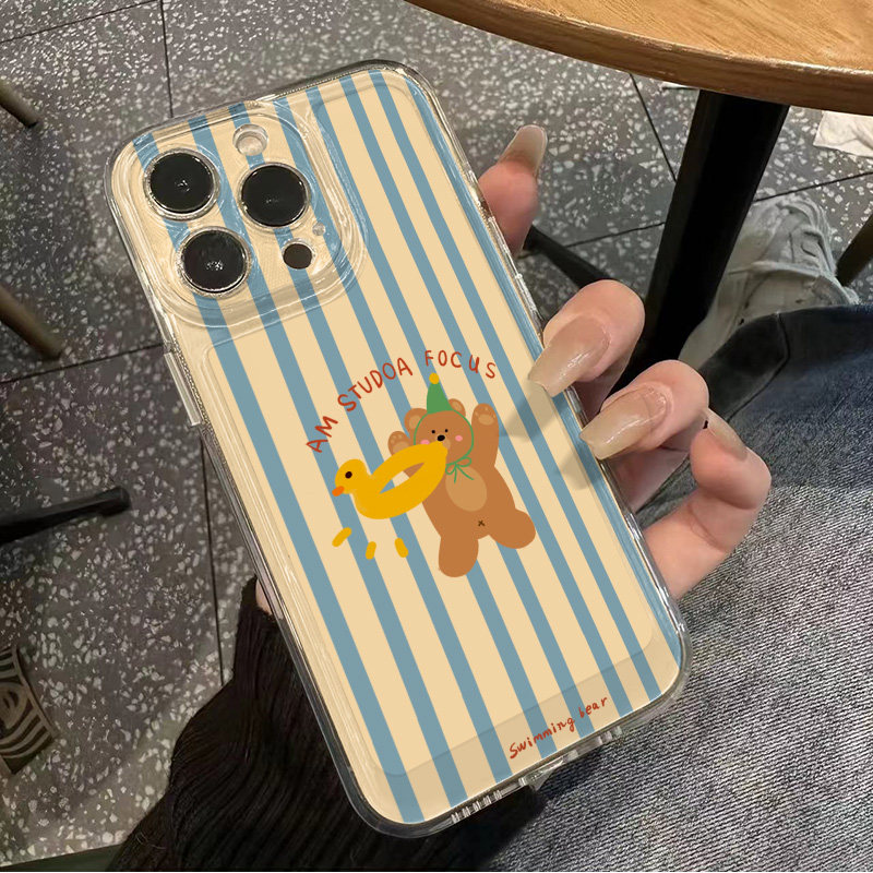 条纹泳圈小熊OPPORENO14苹果16华为NOVA12小米CIVI4PRO适用小众iPhone13创意透明软15ProMax手机壳VIVOS30PRO