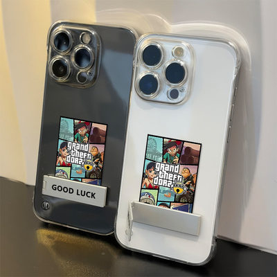 多啦a梦iPhone12透明硬16plus适用超薄红米note14手机壳带支架15ProMax无边框苹果13高级感VIVOy300卡通x100s