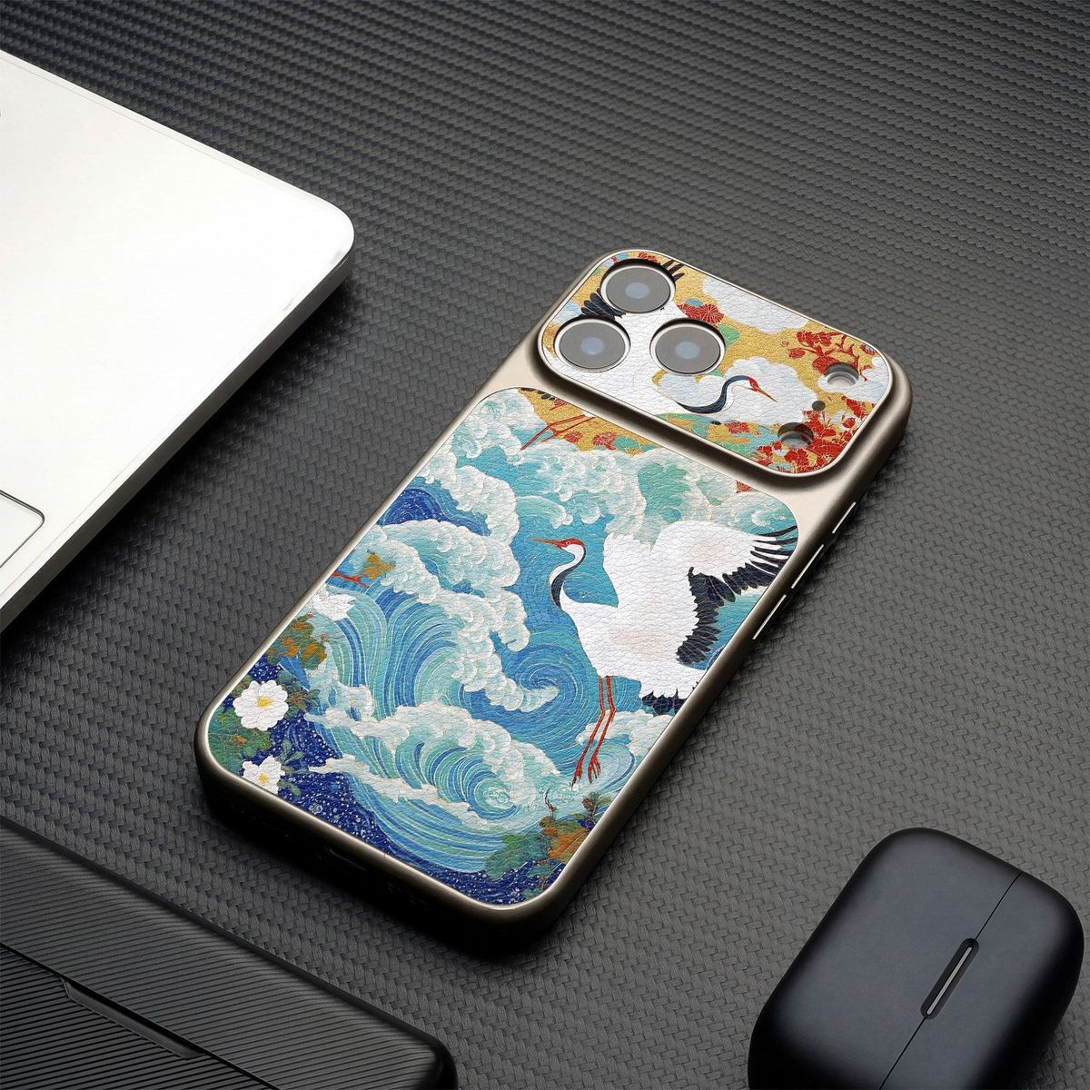苹果14国潮新款iPhone13大视窗适用16PLUS白鹤逐浪创意15ProMax全包手机壳17Air小众