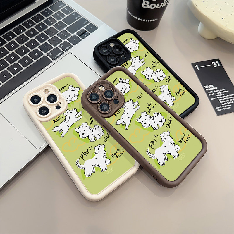 小清新英文小狗12ProMax手机壳iPhone13可爱苹果15适用软16plus糖果14创意一加ACE5ins风真我NEO7TURBO高级感