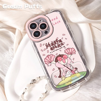 荣耀x70i少女心12镜子支架17ProMax好运女孩华为Mate80卡通iPhone16带挂绳15手机壳软14plus适用苹果13高颜值