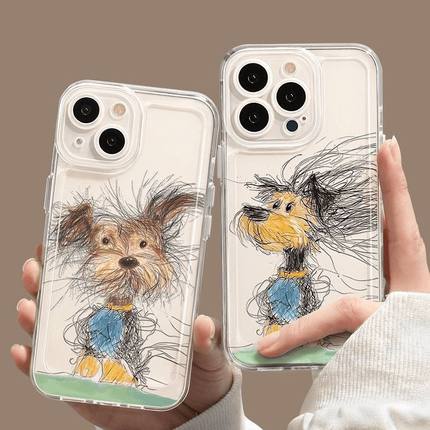 发型凌乱小狗苹果14软Nova12创意荣耀400PRO新款17Pro红米K80Ultra手机壳16PLUS情侣适用iPhone3透明15ProMax