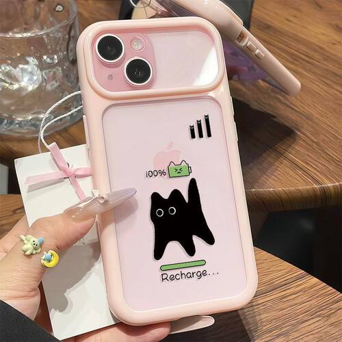 适用华为MATE80卡通适用iPhone12苹果13p大视窗17硬ins风16PLUS适用OPPORENO15手机壳14ProMax星空壳充电黑猫