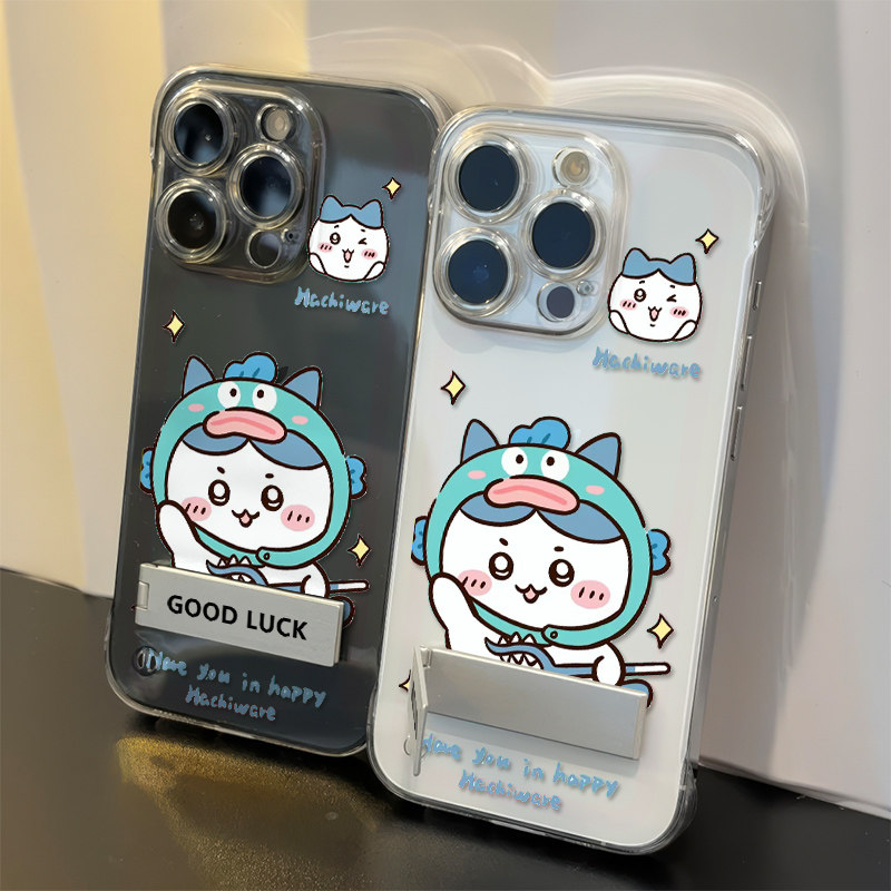 iPhone15手机壳带支架x100spro透明OPPOReno13超薄12适用14ProMax无边框硬苹果16plus高级感小丑鱼小八s20pro