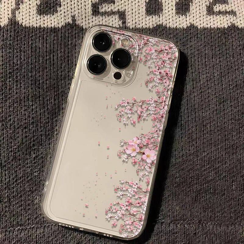 iPhone13樱花树枝红米TURBO5ins风VIVOY100I华为NOVA15苹果14小清新软小米17pm适用16PLUS透明手机壳12ProMax
