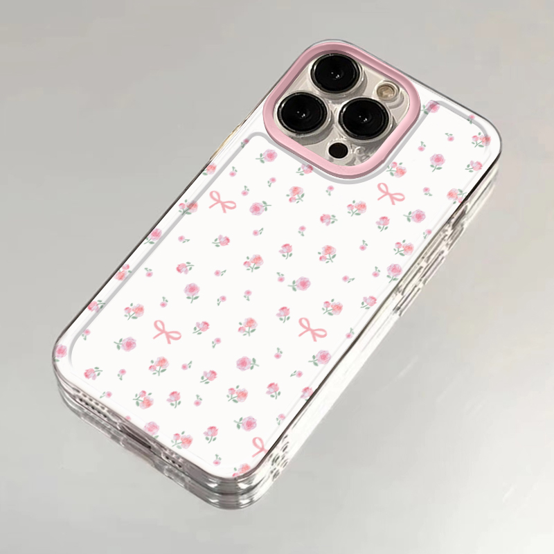 苹果14plus手机壳OPPOReno11适用iPhone16ins粉色玫瑰小碎花13ProMax小清新iQOOneo10透明软15少女心12高颜值