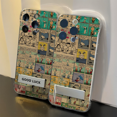 苹果13p无边框iPhone12可爱透明高级感硬适用14PLUS卡通小米17MAX超薄16ProMax海报风史努比手机壳红米NOTE15