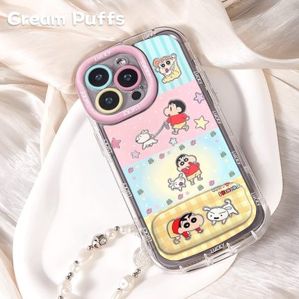 iPhone16适用OPPOFINDX9带挂绳14plus高颜值手机壳软苹果16镜子支架13ProMax可爱小新小白IQOO15卡通一加ACE6