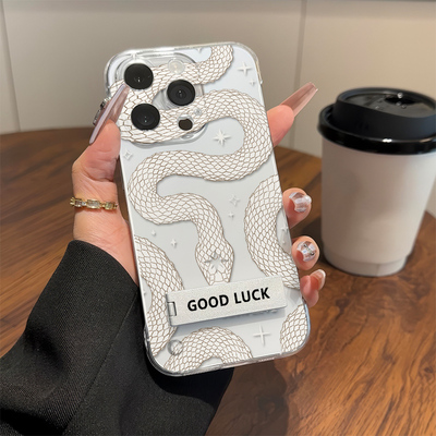 苹果13高级感12透明硬16plus适用超薄iPhone15无边框14ProMax手机壳带支架红米TURBO3创意蟒蛇iQOOneo10ins风