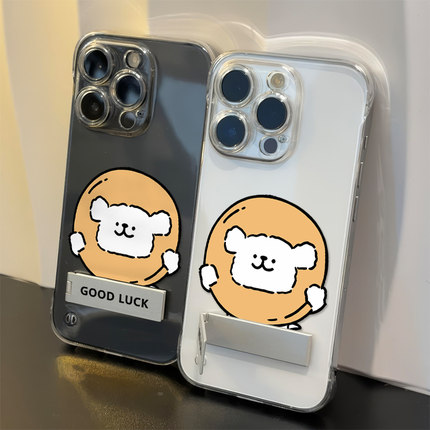 15Promax超薄适用17高级感16PLUS创意O白狗苹果12无边框透明iPhone13硬手机壳带支架Reno14可爱真我NEO7TURBO