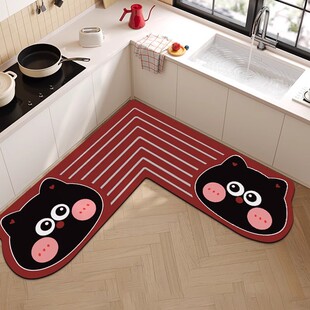 卡通厨房转角地垫吸水专用L型硅藻泥防滑防油可擦免洗7字形地毯垫