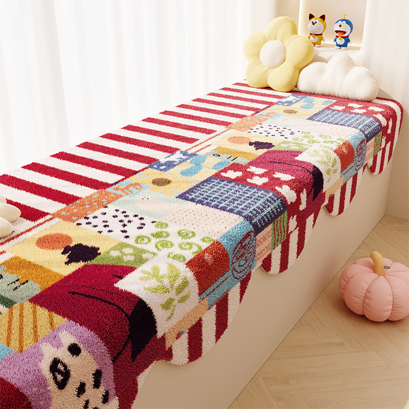 红色飘窗垫新款冬季毛绒垂边窗台垫可机洗定制阳台主卧防滑坐垫子,居家布艺,飘窗垫,淘宝优惠券,粉丝福利购,淘宝优惠卷