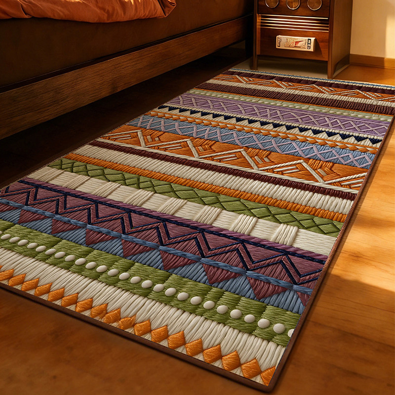 民族风复古地毯卧室床边毯编织款客厅主卧高级感长条地垫2026新款,居家布艺,地毯,淘宝优惠券,粉丝福利购,淘宝优惠卷