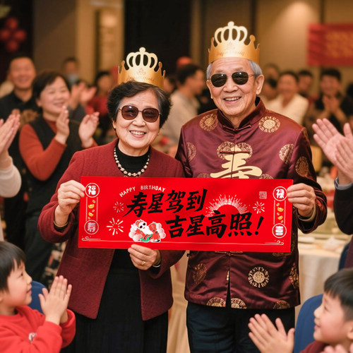 寿宴场景布置祝寿手持拍照横幅