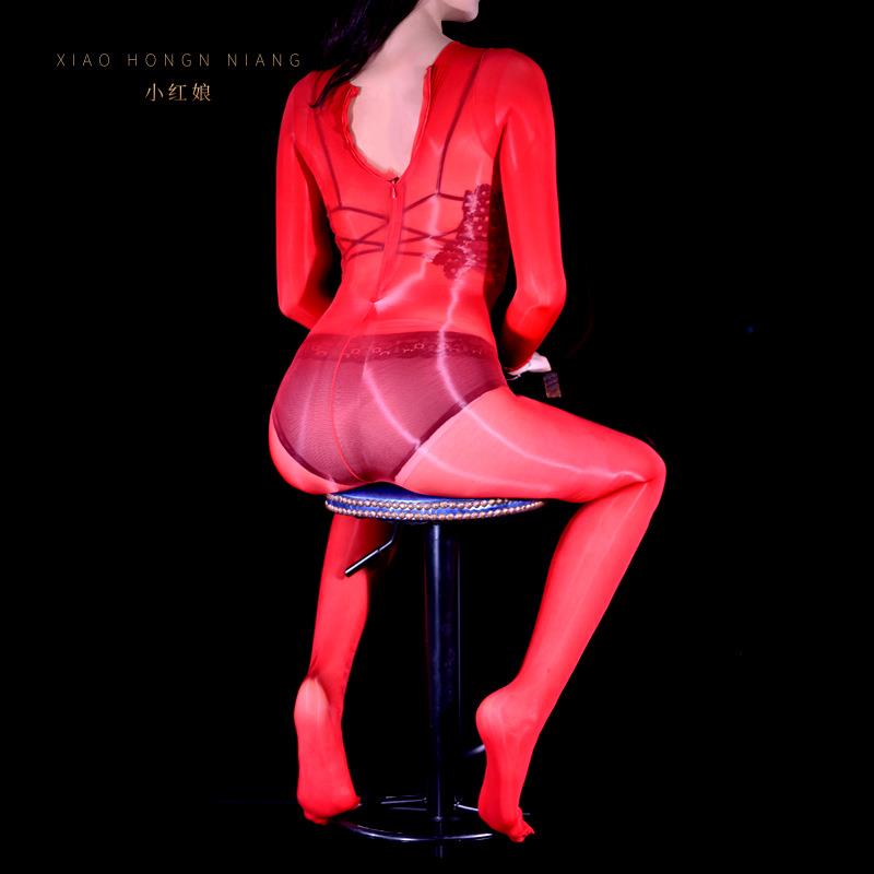 小红娘912针连体袜马油袜开档大码情趣丝袜全身油光丝袜拉链黑丝