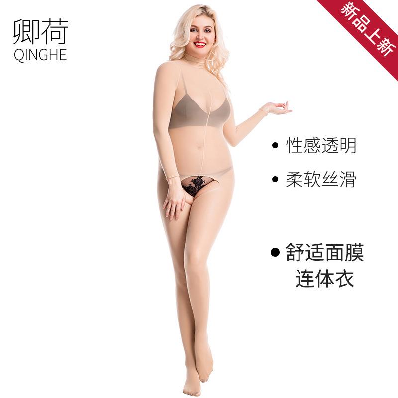 觅橘肤卿荷性感连体衣女10D面膜丝袜透明高弹高领连身衣男jj套五