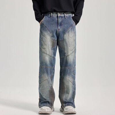 巴黎风牛仔裤男欧美潮牌美式复古