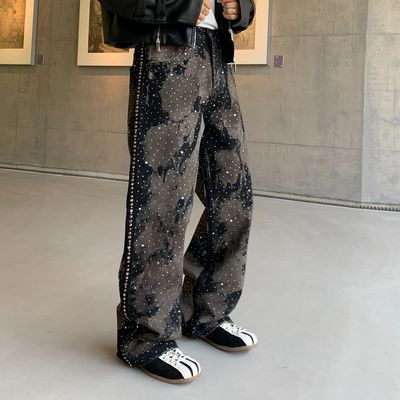 巴黎风美式复古满天星烫钻牛仔裤