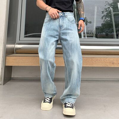 巴黎风竹节纹牛仔裤男美式复古