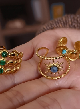 波西米亚彩色石多层小众戒指浪漫度假戒指钛钢