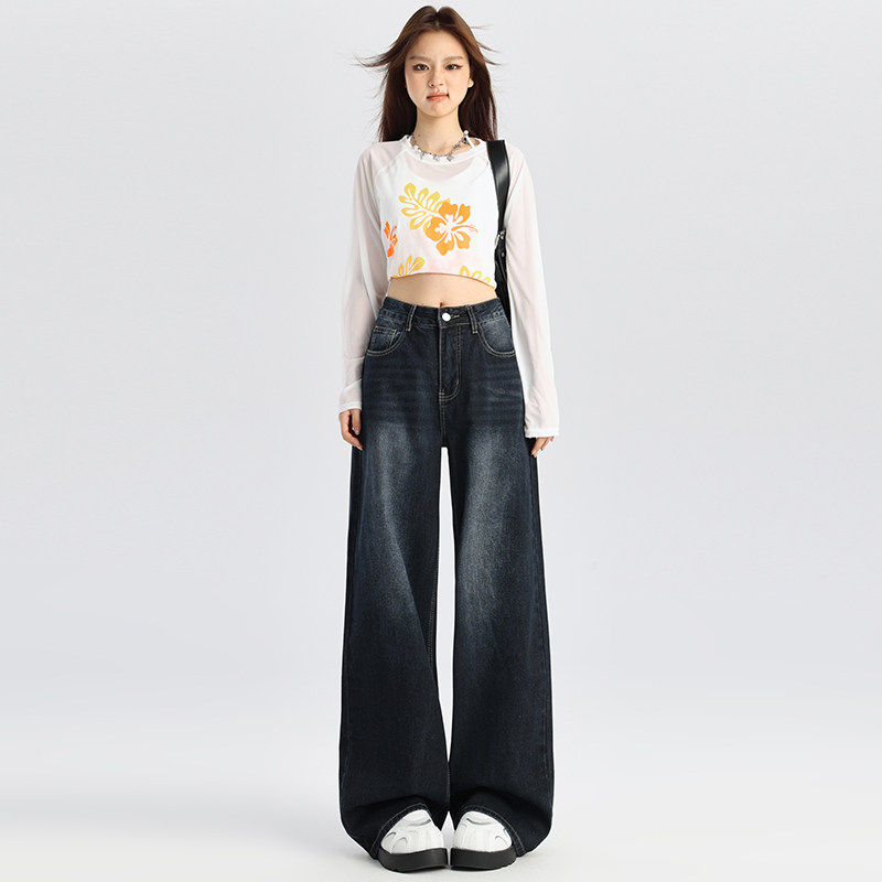 高品质秋冬季上新款阔腿牛仔裤女
