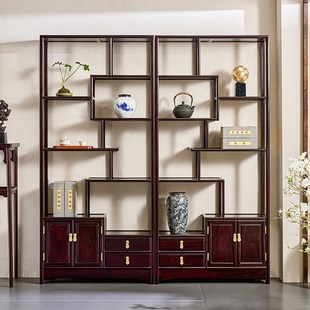 展示架小叶紫檀收纳置物架实木客厅隔断 赞比亚血檀家具博古架中式